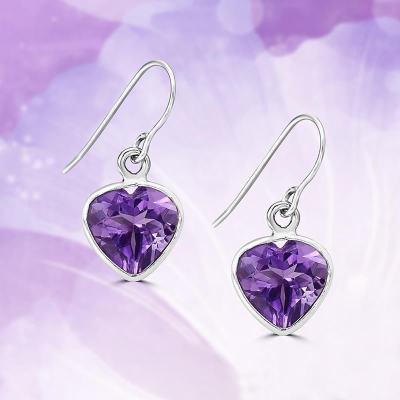 Amethyst Heart Drop Earrings
